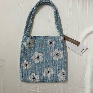 NWT MANGO Beaded Floral Handbag - Blue and White